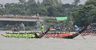 কালিগঙ্গা নদীতে নৌকাবাইচ, দর্শনার্থীদের উপচে পড়া ভিড়