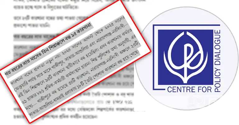 সিপিডির গবেষণা প্রতিবেদনের অংশ ও লোগো