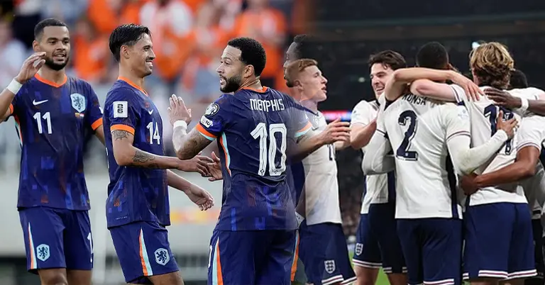 মাঠে নেদারল্যান্ডস ও ইংল্যান্ড দলের খেলোয়াড়রা