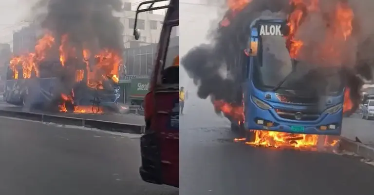 বোর্ডবাজারে বাসে আগুন লাগার মুহূর্তে
