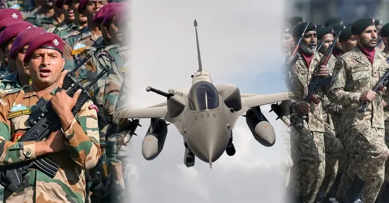 ভারত ও পাকিস্তানের সেনা এবং একটি যুদ্ধবিমানের ছবি