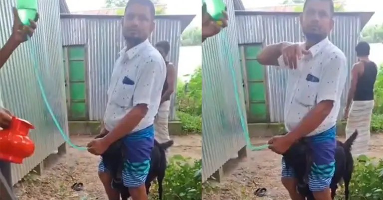 পাইপ দিয়ে ছাগলকে পানি খাওয়াচ্ছেন ব্যবসায়ী