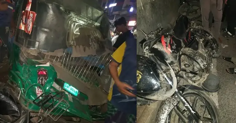 কাভার্ড ভ্যানের ধাক্কায় অটোরিকশা ও মোটরসাইকেল দুমড়ে-মুচড়ে যায়