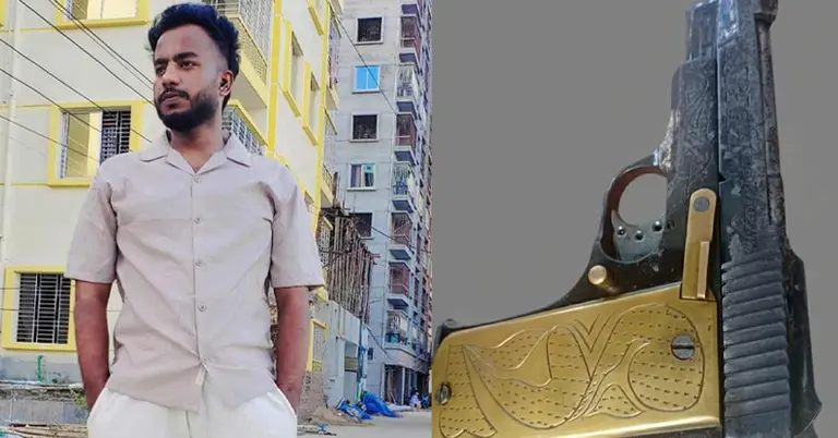 গ্রেপ্তার নূর নবী ও উদ্ধারকৃত বিদেশি পিস্তল