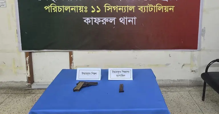 উদ্ধার করা পিস্তল ও ম্যাগজিন